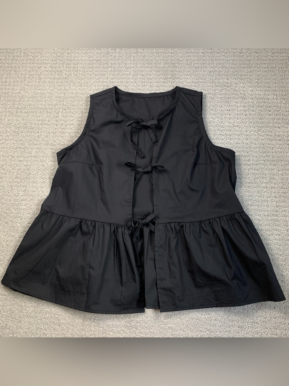 Black Cotton Sleeveless Tie Front Closure Peplum Tank Top Blouse size large